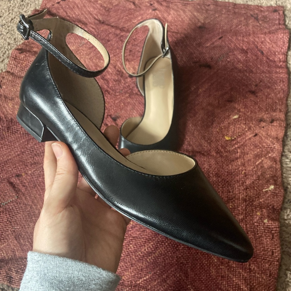 Franco Sarto - Black Leather Pointed-Toe D'Orsay Flat - Women's Size 7M - NWOT